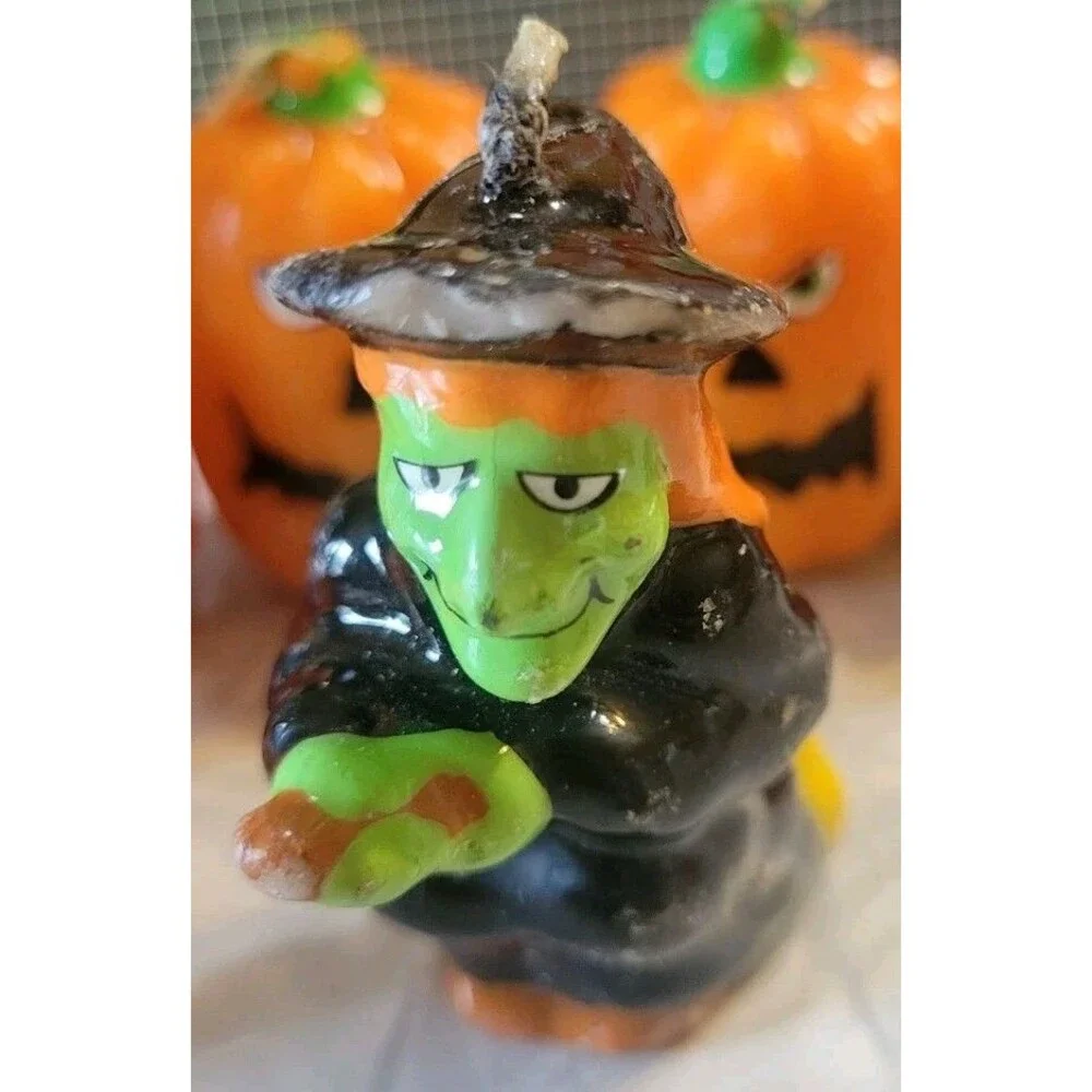 Vtg Halloween Candles Holiday Decor Ghost Witch Jack O Lantern Black Cat Russ